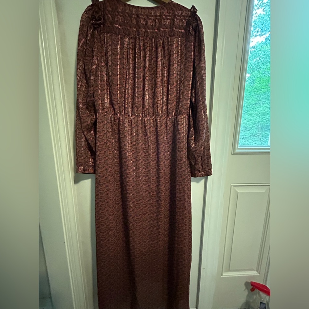 Maxi dress XL The Korner brown, maxi dress with sleeves. Sheer skirt. Fall brown